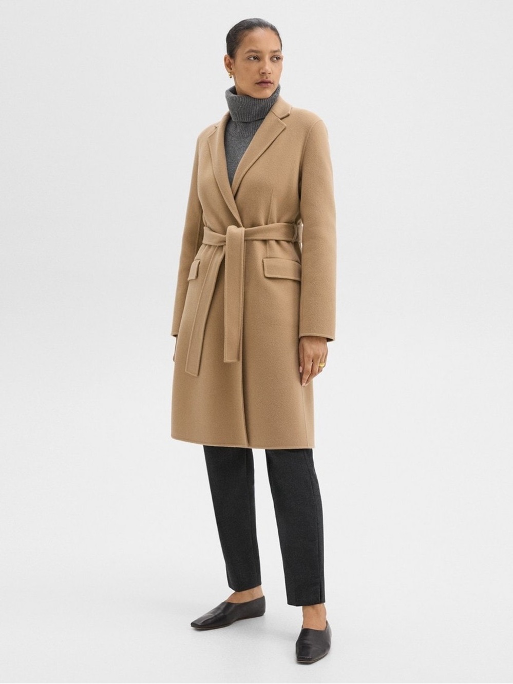 Theory NWT A classic wrap coat detailed with angled flap pockets